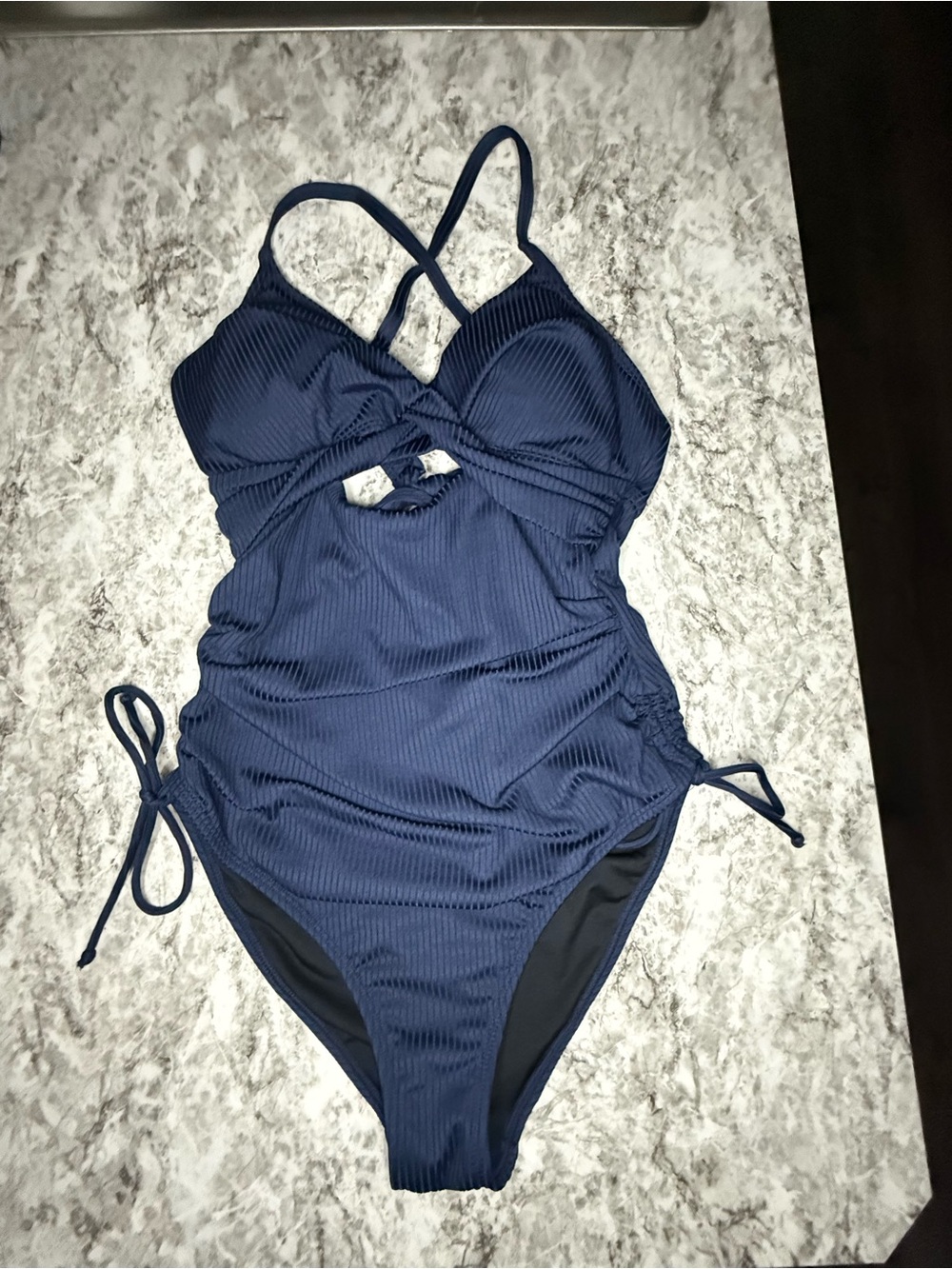 Navy Ribbed Woman’s One-Piece Swimsuit